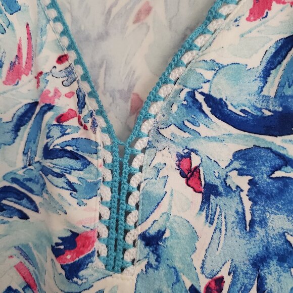 STELLA PARKER Women's Floral Sleeveless Sports Top Crochet V Neck M - Picture 2 of 5